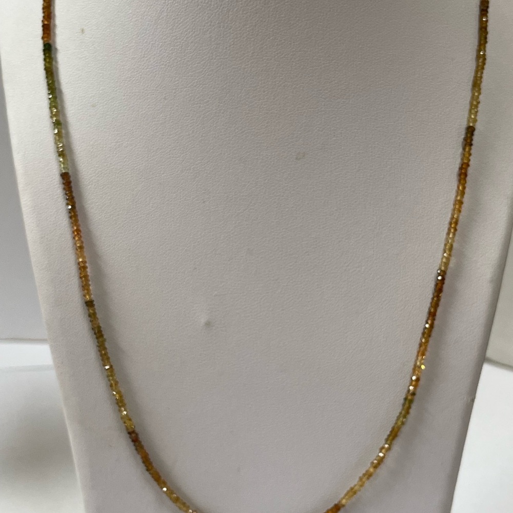 Tourmaline 2mm beads, 20” long with secure clasp 14k gold filled